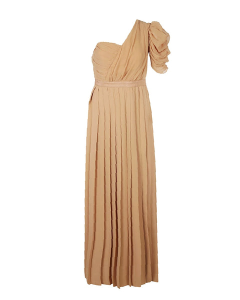 Camel One-Shoulder Gown