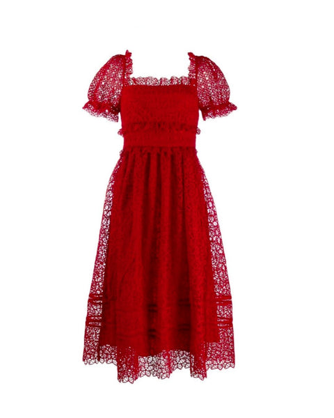 Short-sleeve Hibiscus Guipure Lace Dress