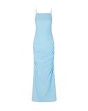 Blue Cutout Ruched Crepe De Chine Maxi Dress
