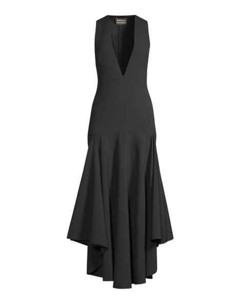 Black Plunging Asymmetric Hem Gown