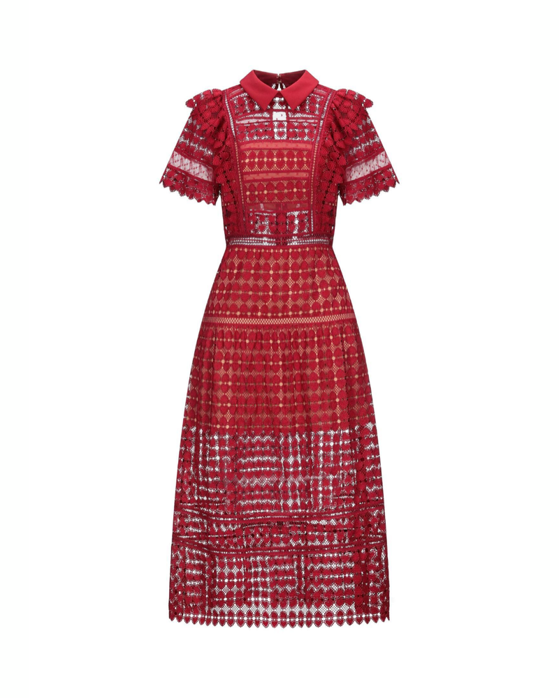 red lace mesh dress Marlon Crepe And Mesh Maxi Dress / Cherry Red | MESHKI