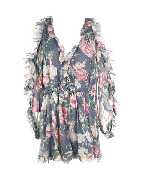 Iris Floral Print Silk-Georgette Playsuit