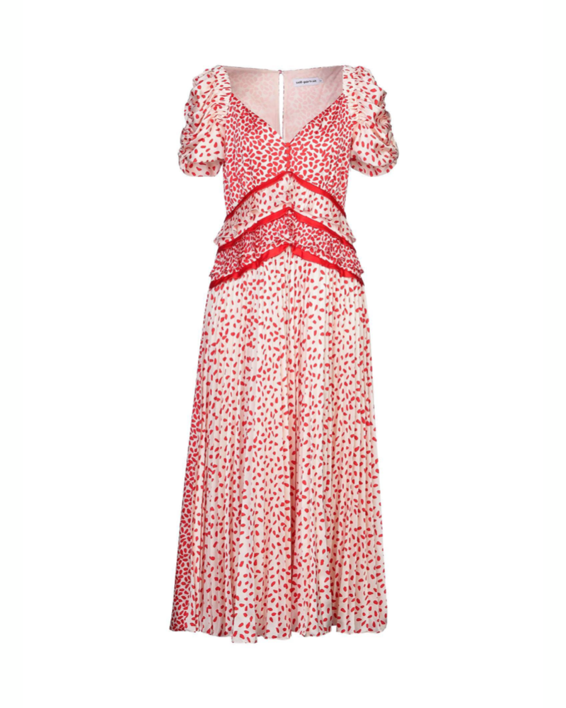 Red and Cream Polkadot Satin Print Dress