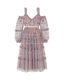 Cold-shoulder Embroidered Tulle Midi Dress
