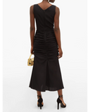 Black Ruched Silk-blend Midi Dress