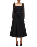 Black Crepe Swiss Dotted Gown