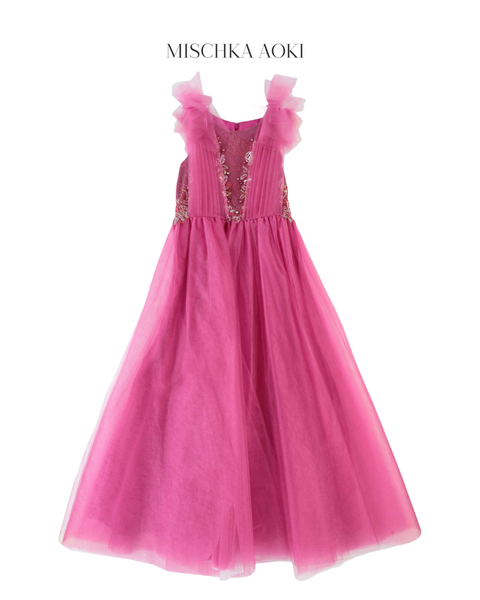 Fuchsia Pink Tulle and Lace Gown