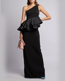 One-shoulder Ruffled Crepe Gown