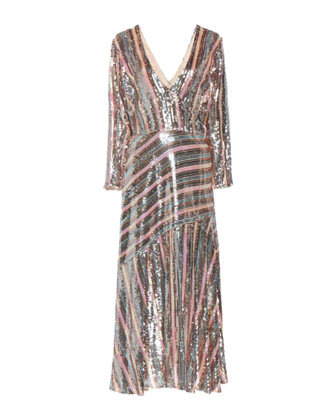 Sequinned Mock Wrap Midi Dress